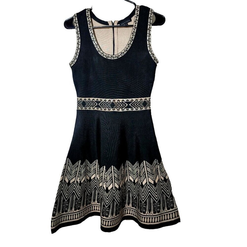 Jealous Tomato Dress Sz S Black Geometric Tribal Stretch Casual Metallic Comfort